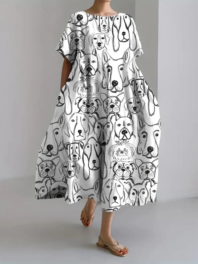 Women's Dogs Print Short Sleeve Casual Dress