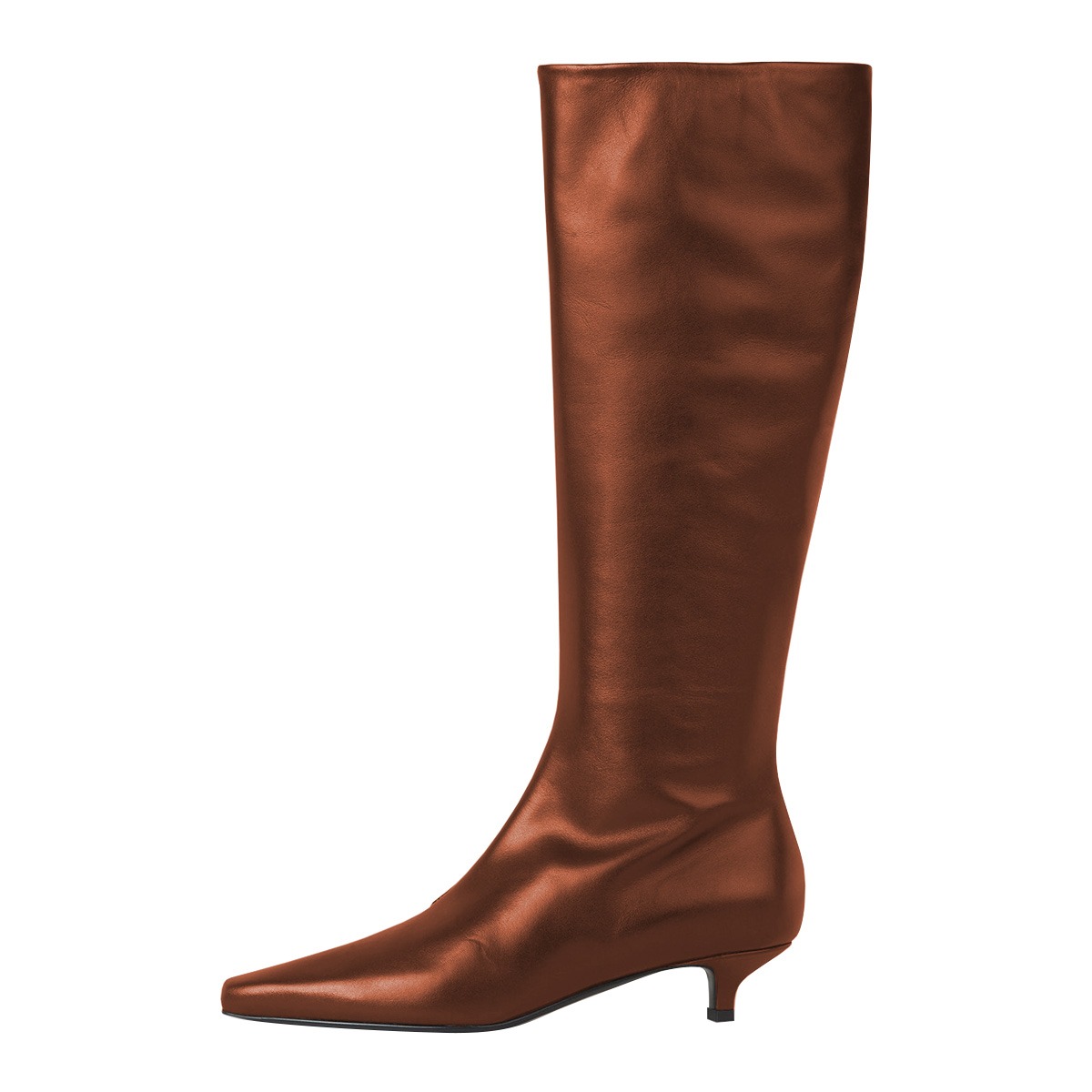 Women's Brown Vegan Leather Pointed Toe Kitten Heel Knee High Boots Nicepairs