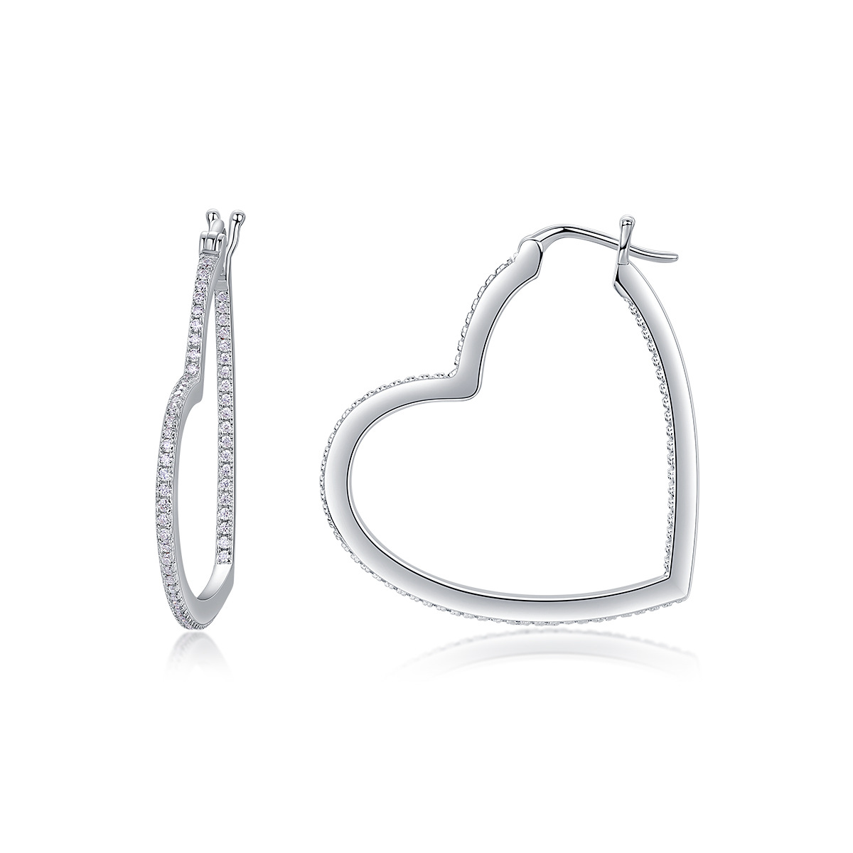 Moissanite Heart Hoop Earrings White Gold