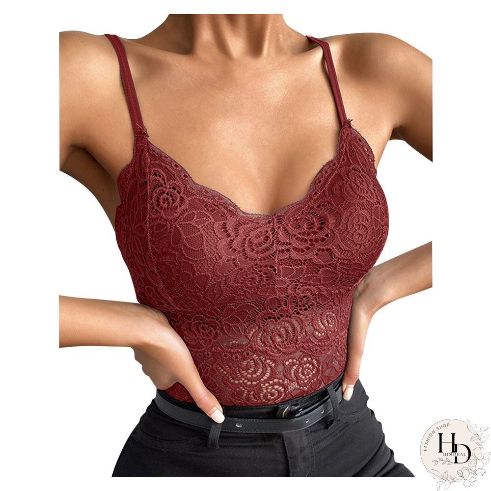 Solid Corset Lace Camis Tops For Women Soft V Neck Tops Hollow Sheer Lace Mesh Camisoles Bralette Spaghetti Strap Vest Female