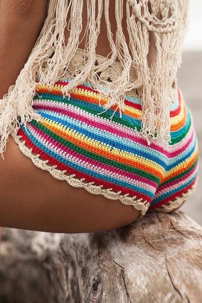 High Waist Rainbow Crochet Bikini Bottom-elleschic