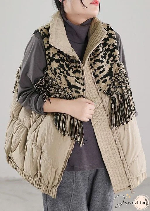 Vintage Beige Tasseled Patchwork Duck Down Winter down vest