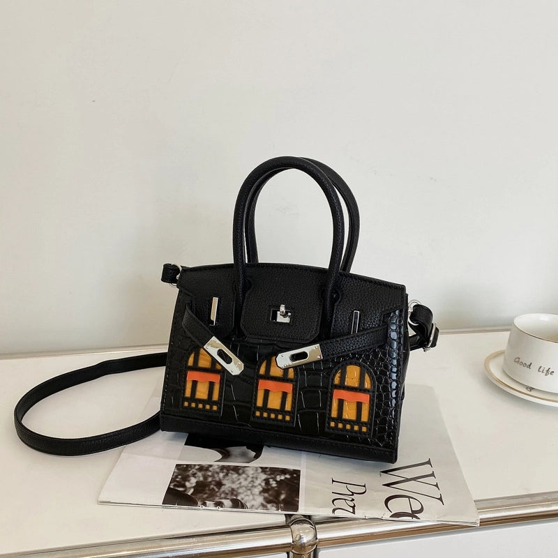 Women’s Medium Pu Leather Color Block Streetwear Square Lock Clasp Crossbody Bag