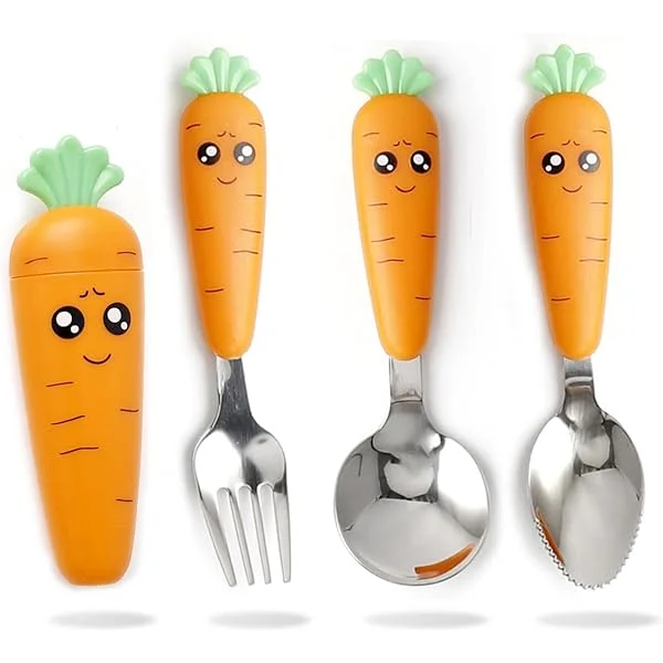 Toddler Utensils, Toddler Silverware Kids Spoons and Forks Set, Travel Utensils Flatware Set with Case for Kids, Toddler Cutlery includes Fork Spoon Grapefruit Spoon