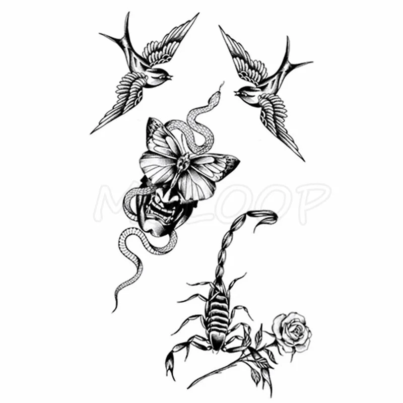 Tattoo Sticker Little Half Face Cat Element Small Animal Flower Water Transfer Temporary Fake Body Art Tatoo for Kid Girl Boy