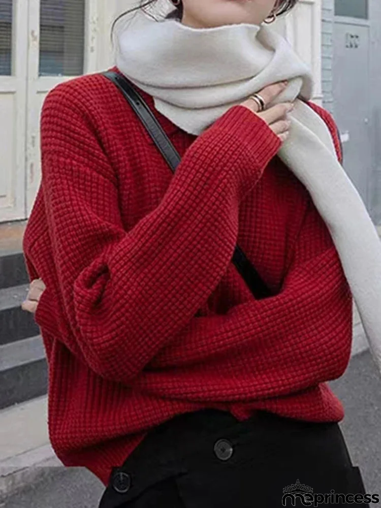 Women's Acrylic Turn-Down Collar Long Sleeve Knitted Cardigan