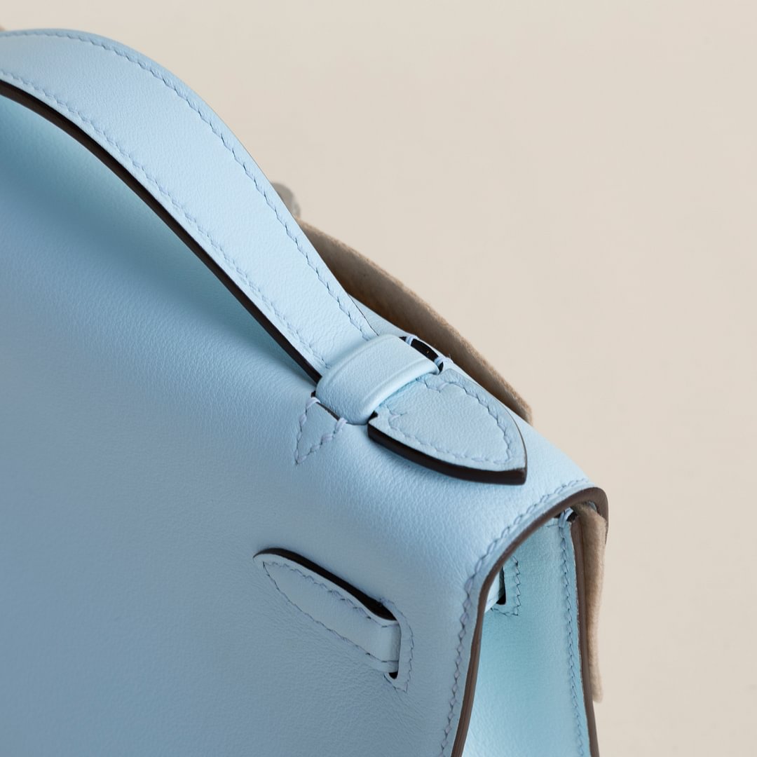 Kelly pochette Swift T0 Bleu Brume&nbsp;PHW