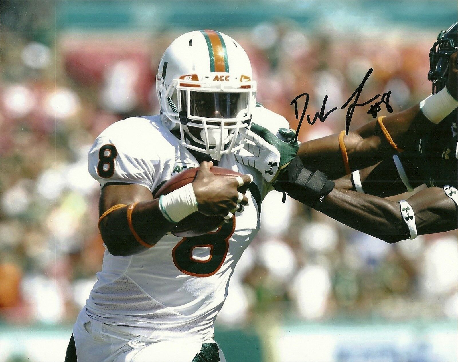 CLEVELAND BROWNS DUKE JOHNSON HAND SIGNED MIAMI HURRICANES 8X10 Photo Poster painting W/COA