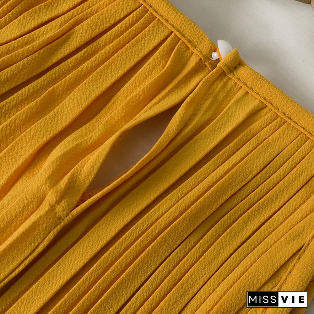 Dress Women Summer Retro Simple Chic Loose Off Shoulder Pleated Dresses Female Midi Sundress Trendy Sleeveless Vestidos Daily