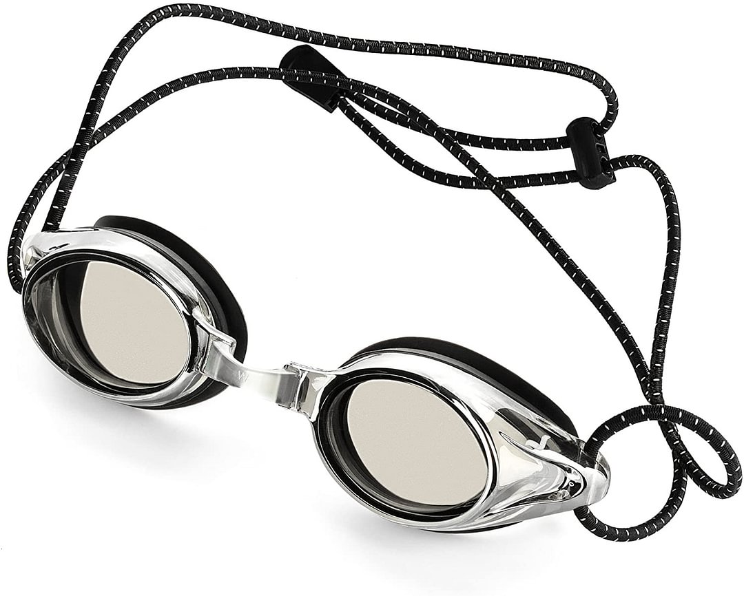 Anti-Fog Racing Swimming Goggles Gray Lens with Quick Adjustable Elastic Bungee Strap