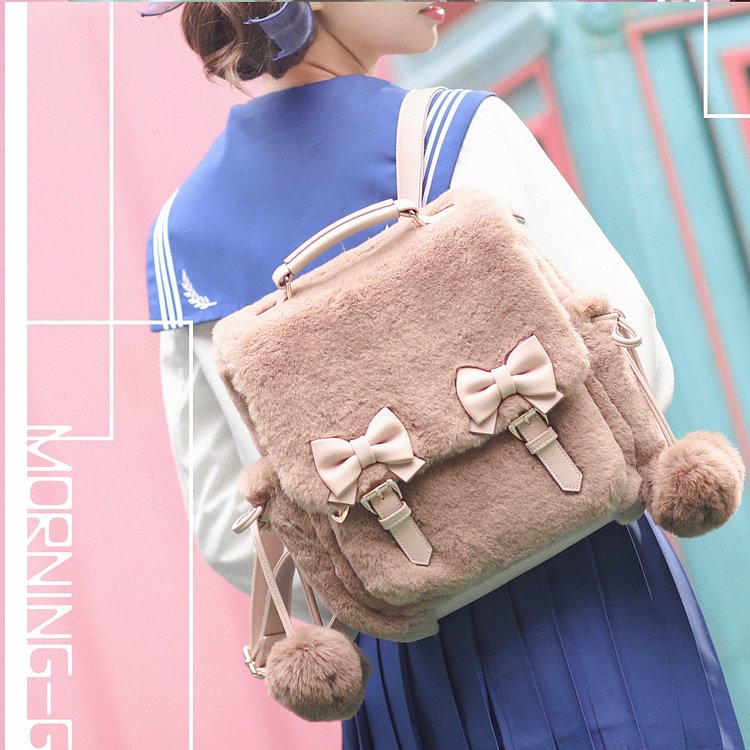 Lolita style Kawaii Plush Coral Bowknot Backpack SS0678
