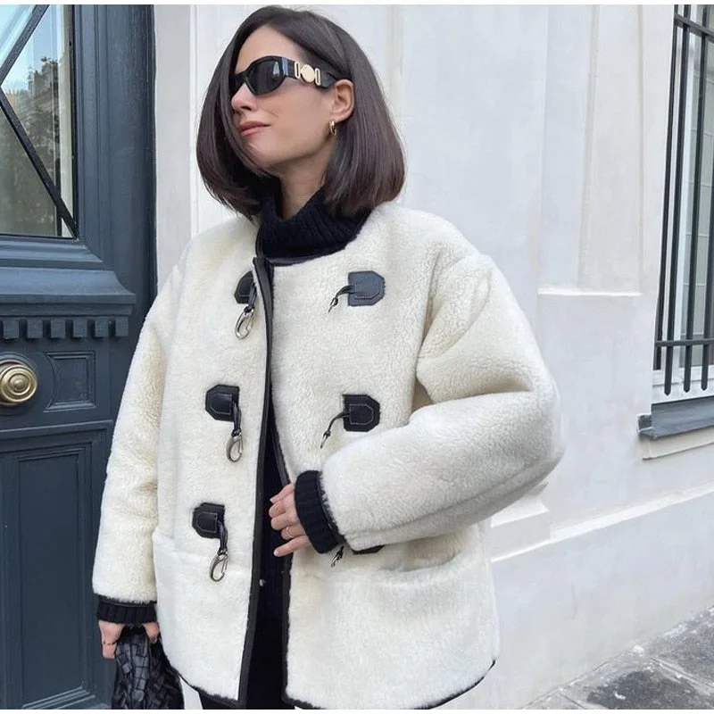Toloer Faux Fur Plush Buckle Jacket-Outfit Ideas