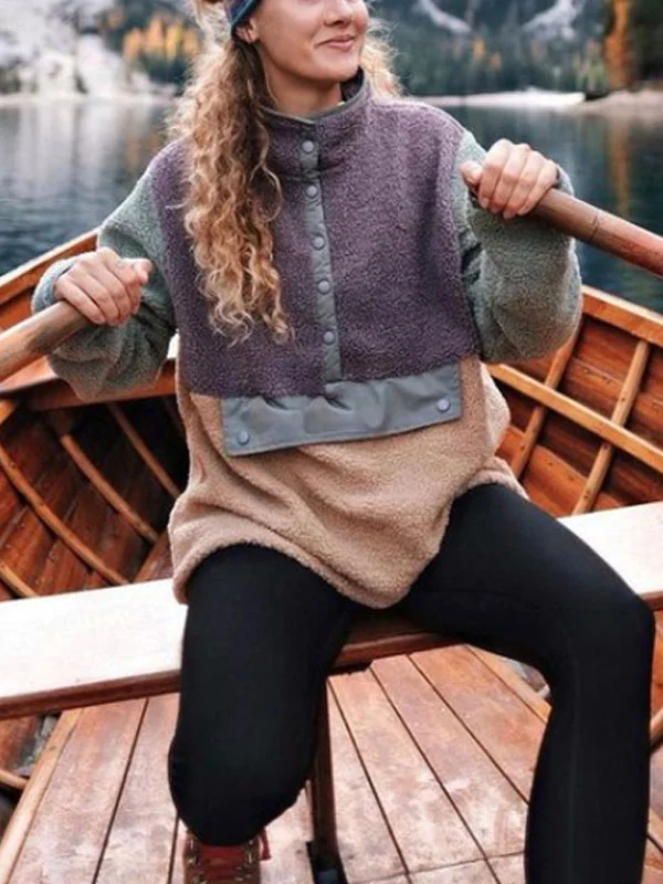 Patchwork lambswool temperament pullover women's sweatshirt