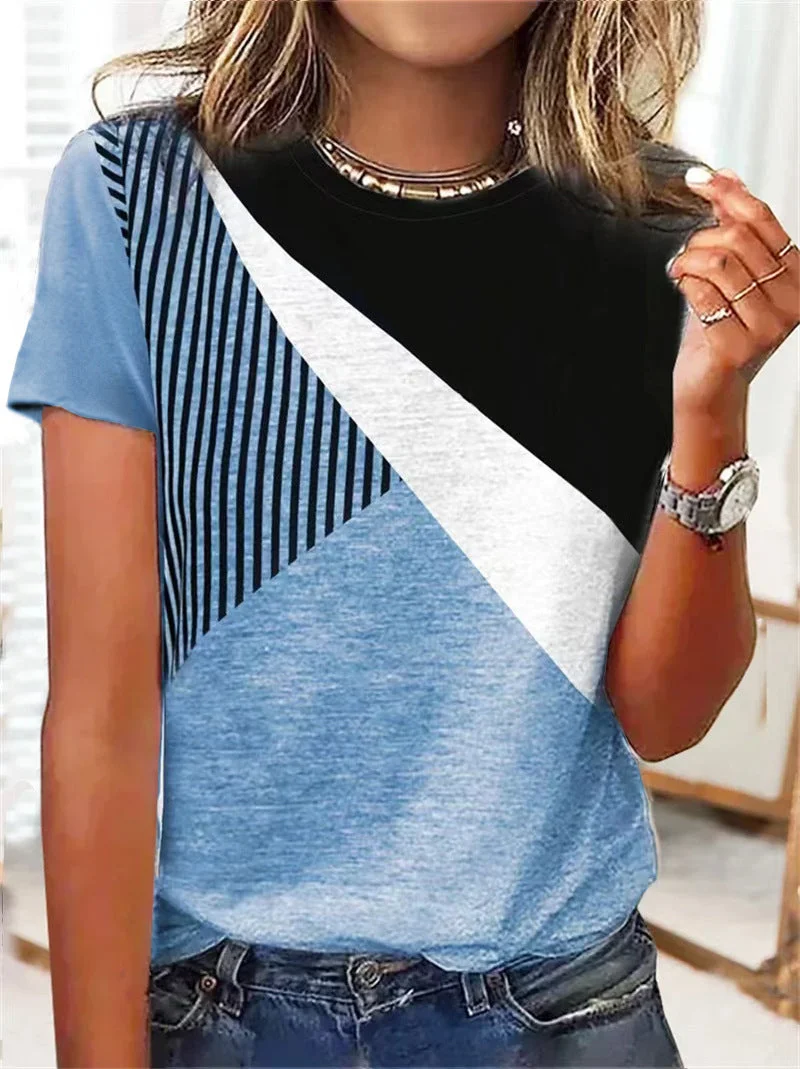 Women's Geometric Print Short Sleeve Crewneck T-Shirt