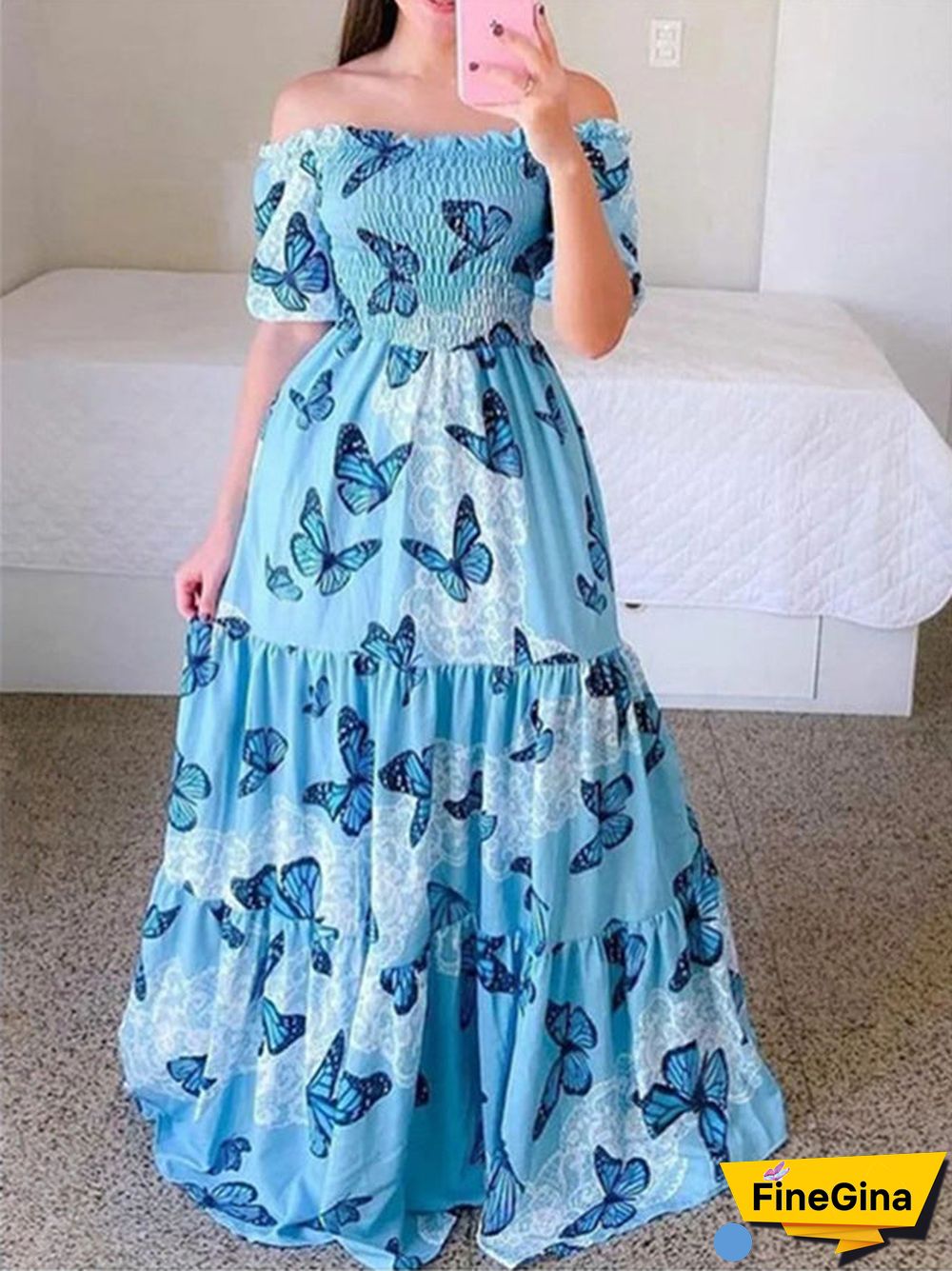 Women Sleeveless Off-shoulder Floral Printed Dress