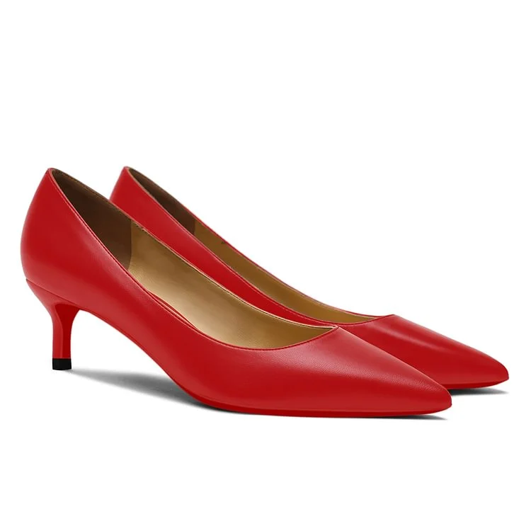50mm Women's Low Heel Kittens Pointed Toe Matte Red Bottoms Pumps