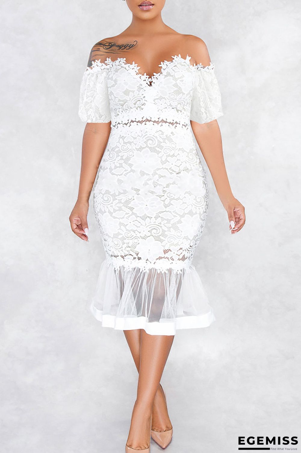 White Sexy Solid Patchwork See-through Off the Shoulder Trumpet Mermaid Dresses | EGEMISS