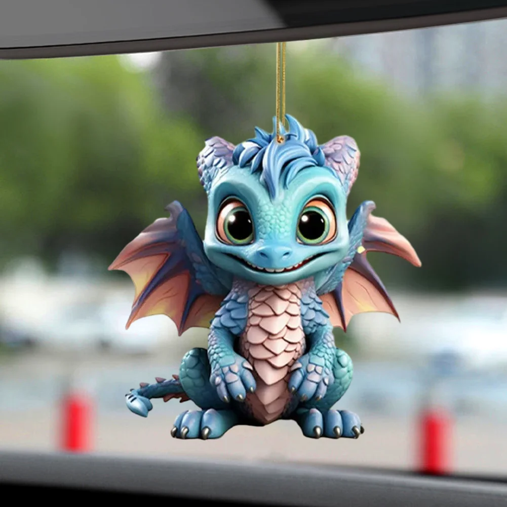 2 PCS Acrylic Flying Dragon Baby 2D Flat Dinosaur Xmas Tree Hangings Ornament