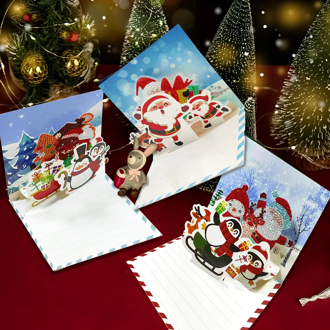 6pcs Christmas DIY Diamond Painting Greeting Card Kits with Envelopes Diamond Art Greeting Cards Diamond Art Cards Kits for Adults DIY Crafts Family Friend Gifts