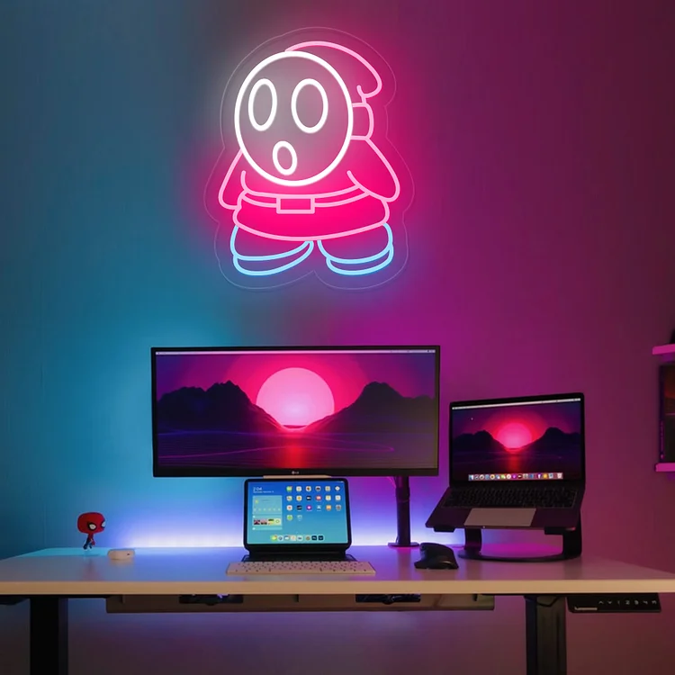 Mario Shy Guy Light Sign Neon Sign Game Room Decor Super Mario Light Mario Brothers Sign Gifts for Teens 