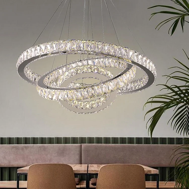 Interwoven Circle Crystal Dimmable LED Modern Chandeliers Pendant Light - Appledas