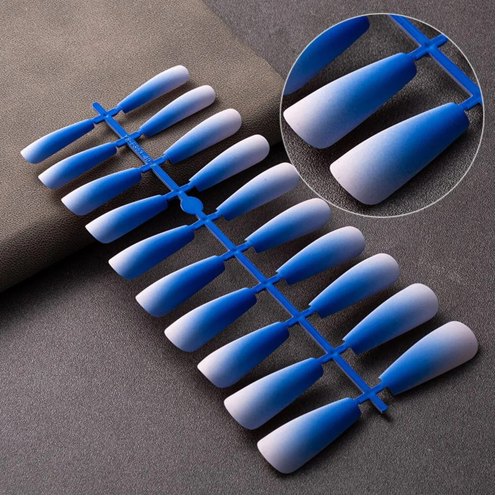 20 Pcs Matte Gradient Design False Nails Long Coffin Fake Nails Full Cover Nail Art Tips Nails Press On Nails With Jelly Glue-Nail Inspo