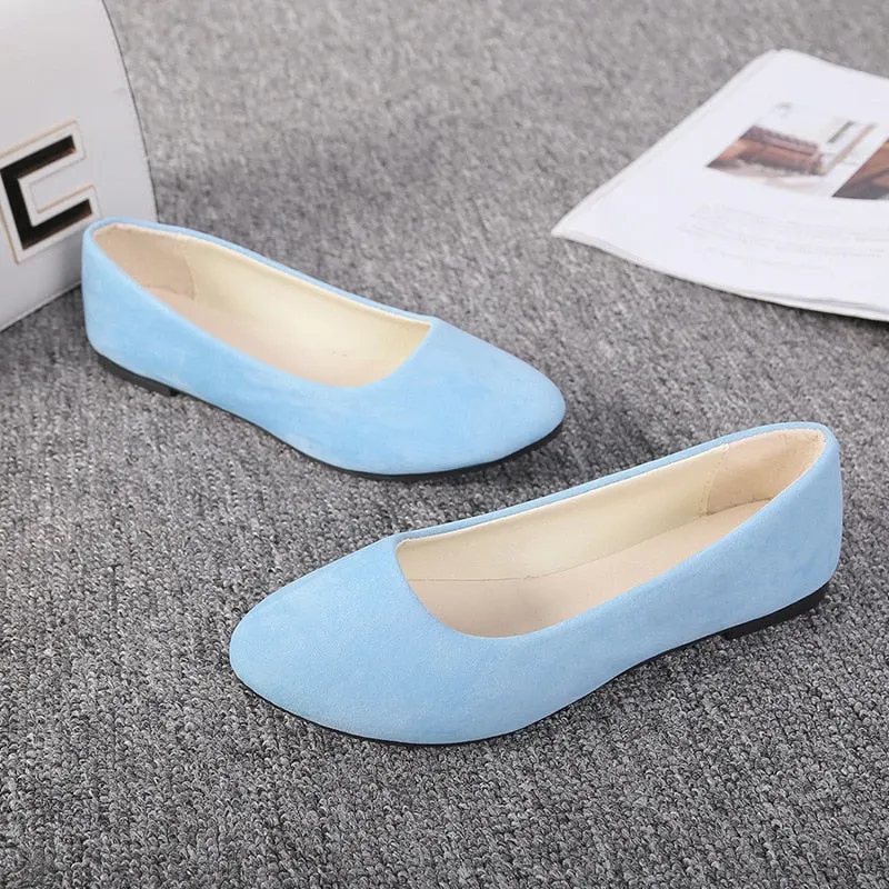 Women Flat Shoes Trend Simple Sweet Classic Candy Colors New Autumn Summer Casual Flock Flats Boat Cute Girls Flats Office Shoes