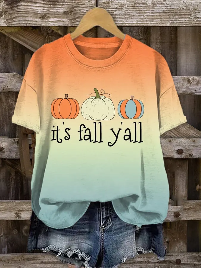 Women's Halloween It's Fall Y'all Pumpkins T-Shirt 