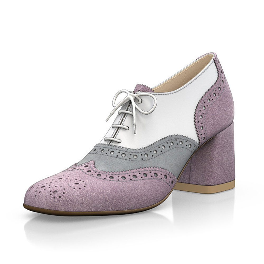 Vegan Leather Square Toe Chunky Heel Lace-Up Oxford Shoes in Purple Nicepairs