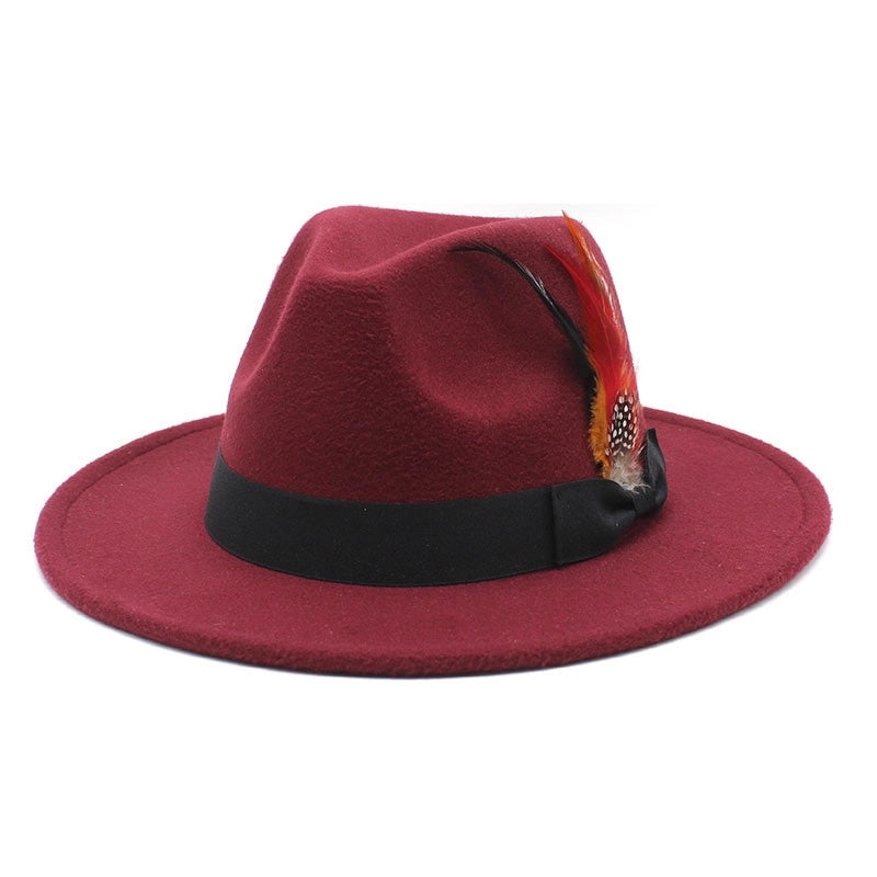 Bow Feather Top Hat Autumn And Winter Big Brim Hat Fashionable Men’s And Women’s Cashmere Felt Hat Style New Hats