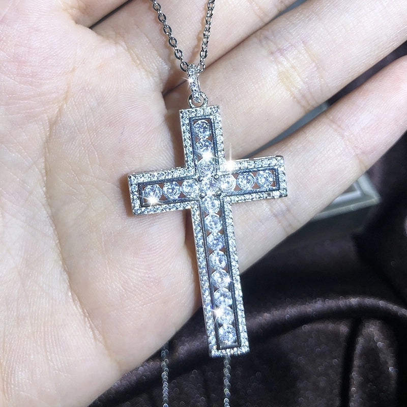 Copper Cable Chain Plating Cross Zircon Necklace