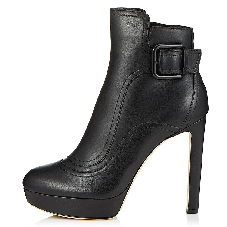 Black Women's Dress Boots Round Toe Platform Ankle Boots |FSJ Shoes