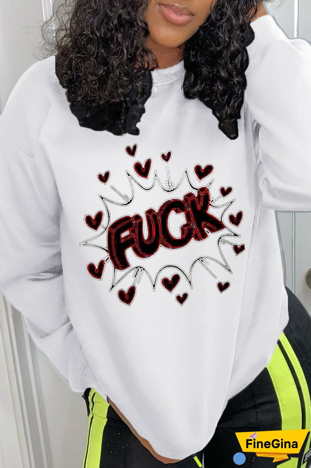 Blue Street Print Letter O Neck Tops