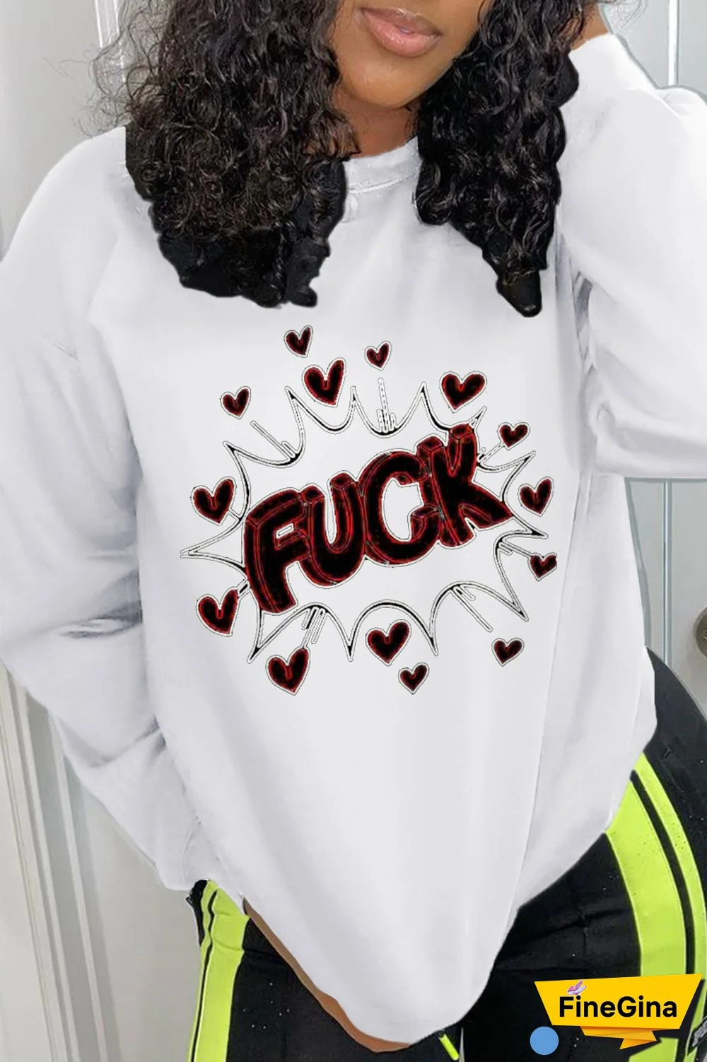 Blue Street Print Letter O Neck Tops