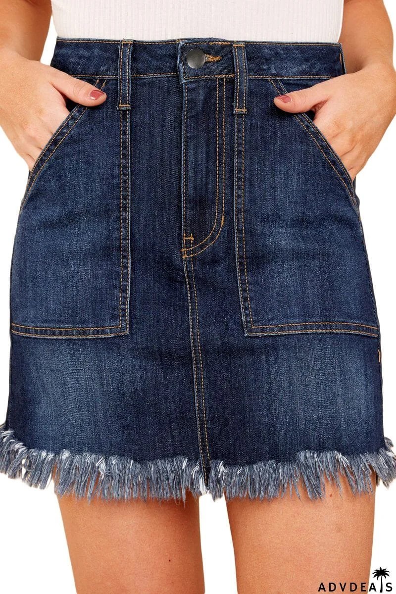 Distressed Hem Denim Skirt
