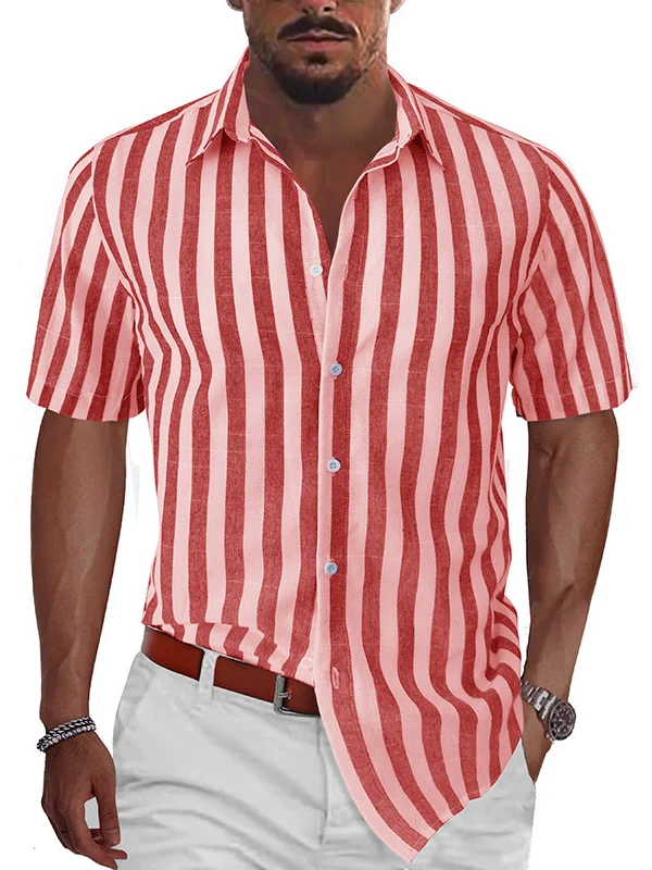Men's Vacation Casual Striped Short Sleeve Shirt