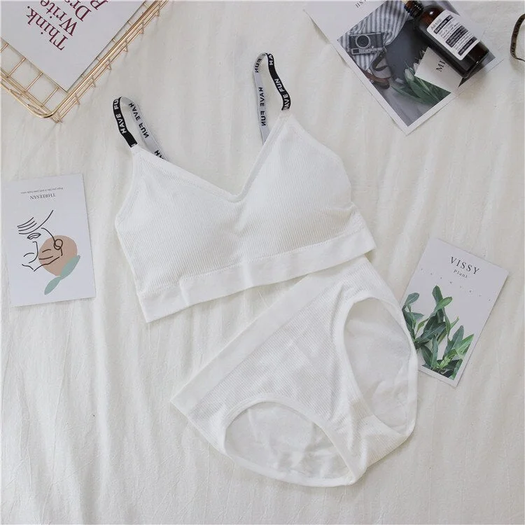 Sexy women's bra underwear set push-ups sports bra set letter transparent strap active bra female underwear set top fitness unde