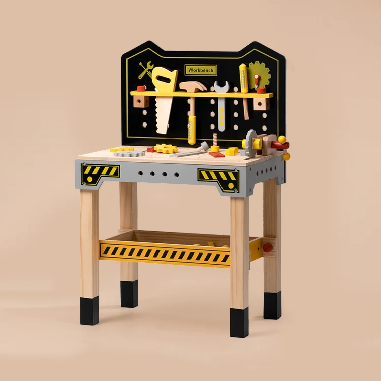 Robud Wooden Kids Toy Black and Yellow Large Tool Bench WGJ05 | Robotime Online