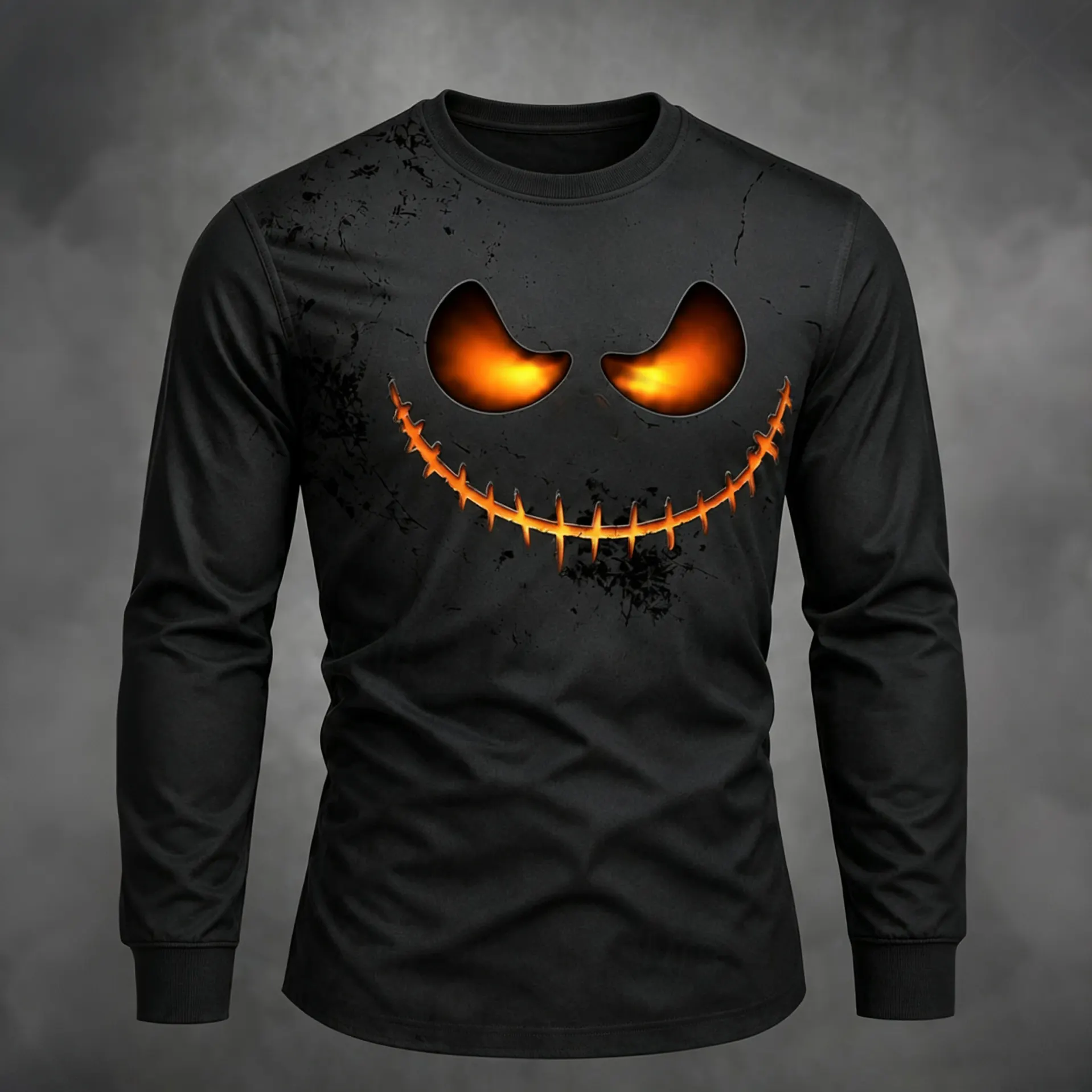 Men's Halloween Pumpkin Face Print Long-sleeve T-shirt artswardrobe