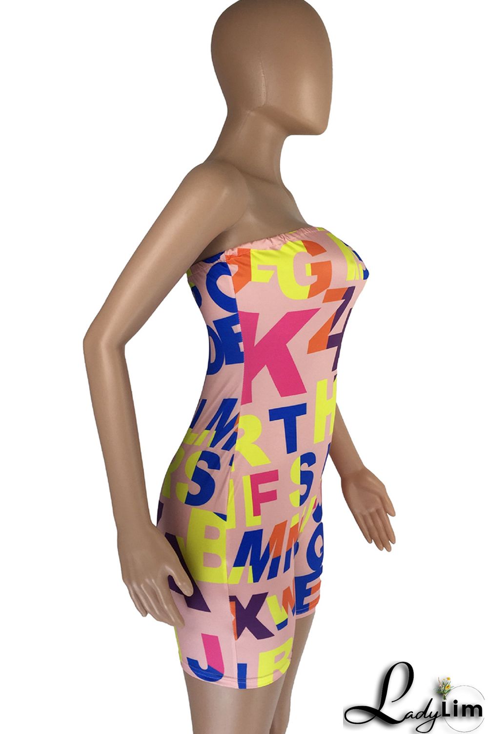 White Fashion Sexy Letter Print Backless Strapless Skinny Romper