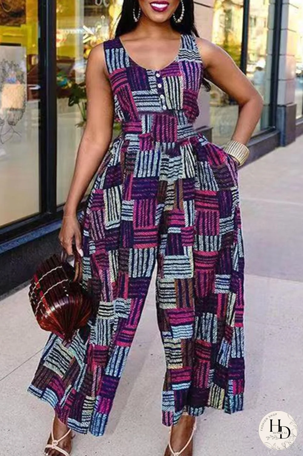 Multi-color Sexy Casual Print Basic O Neck Regular Jumpsuits