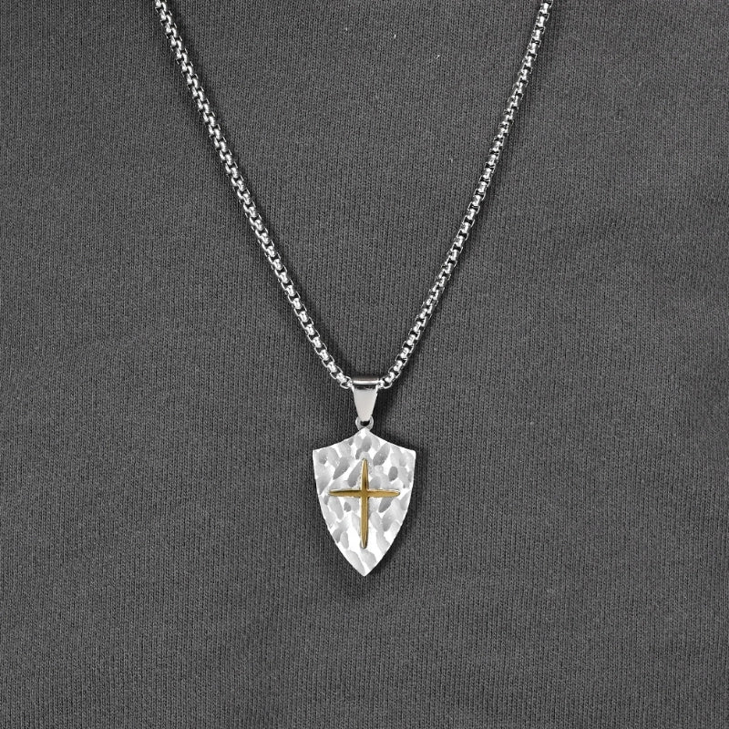 Hip-Hop Retro Cross Shield Titanium Steel Plating Men's Pendant Necklace
