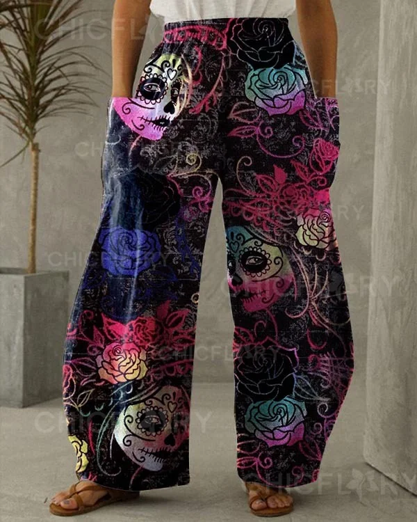 Women's Halloween Skull Print Pants