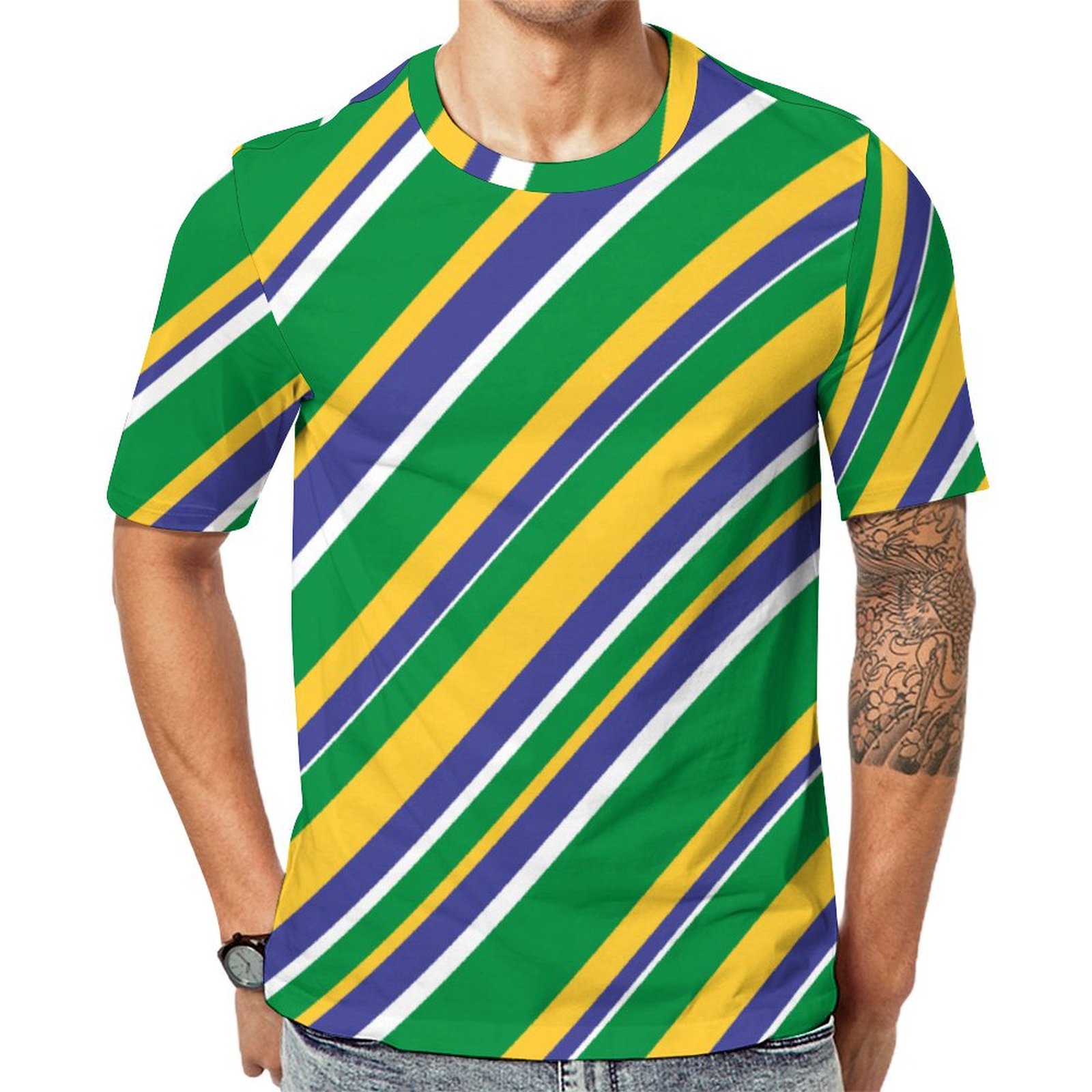 Flag Of Brazil Inspired Colored Stripes Short Sleeve Print Unisex Tshirt Summer Casual Tees for Men and Women Coolcoshirts