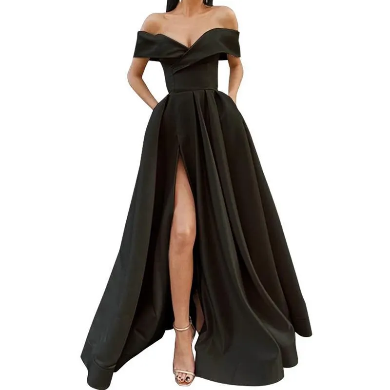 Brownm Brownm 2025 New Party Evening Dress Word Shoulder-Singing Noodles Long Overseas Warehouse Dress