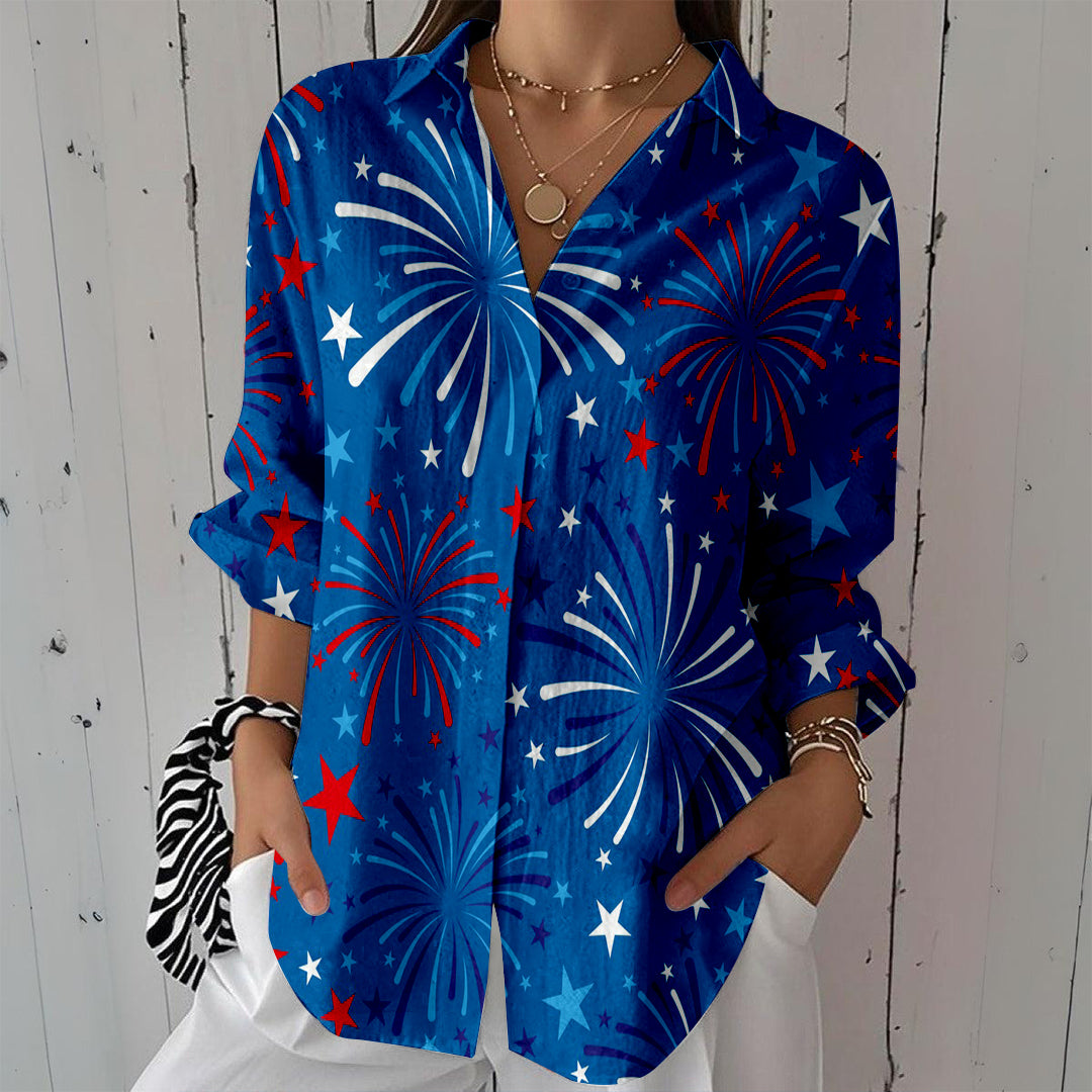 Women Long Sleeve V-neck Graphic Floral Printed Top