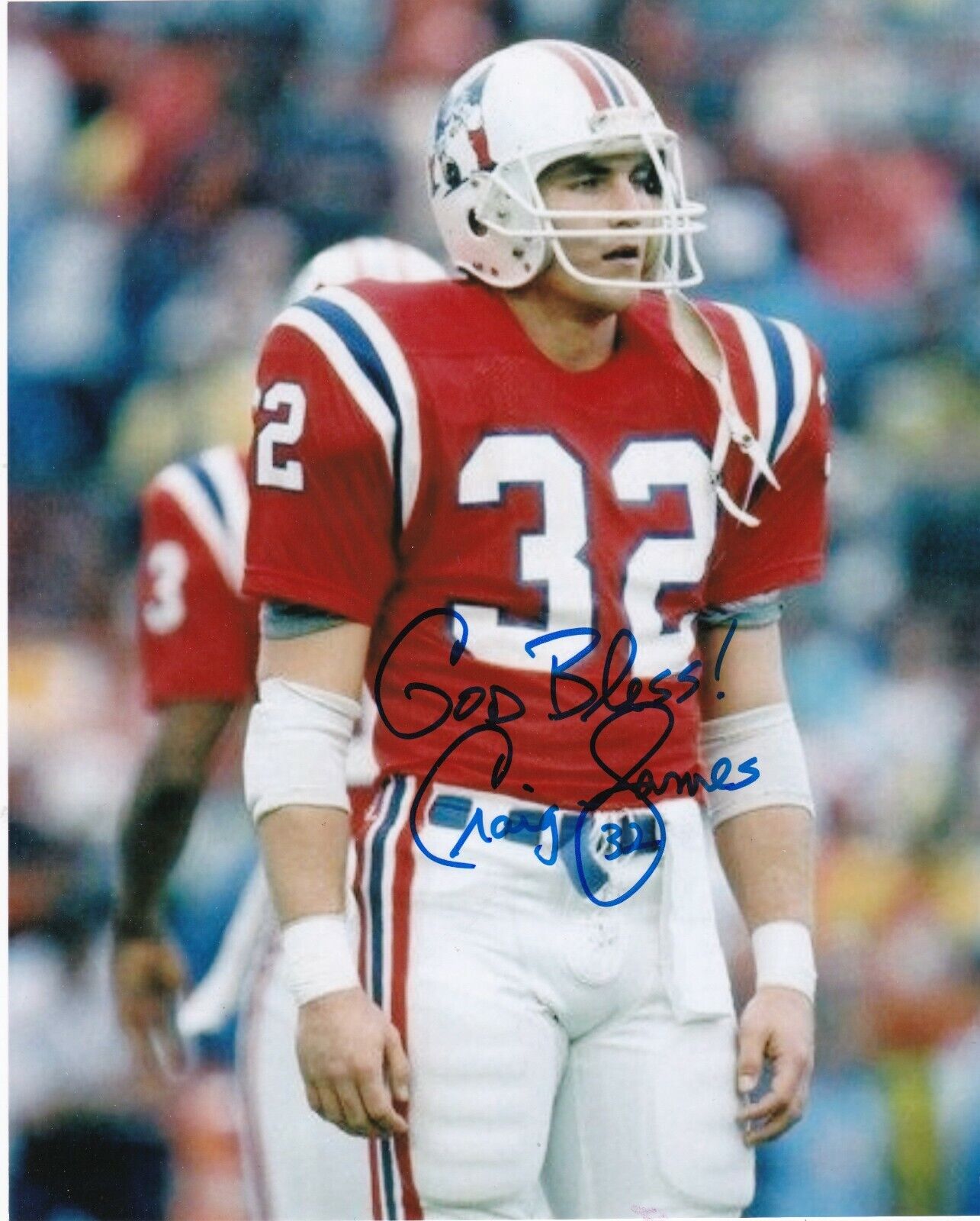 CRAIG JAMES NEW ENGLAND PATRIOTS ACTION SIGNED 8X10