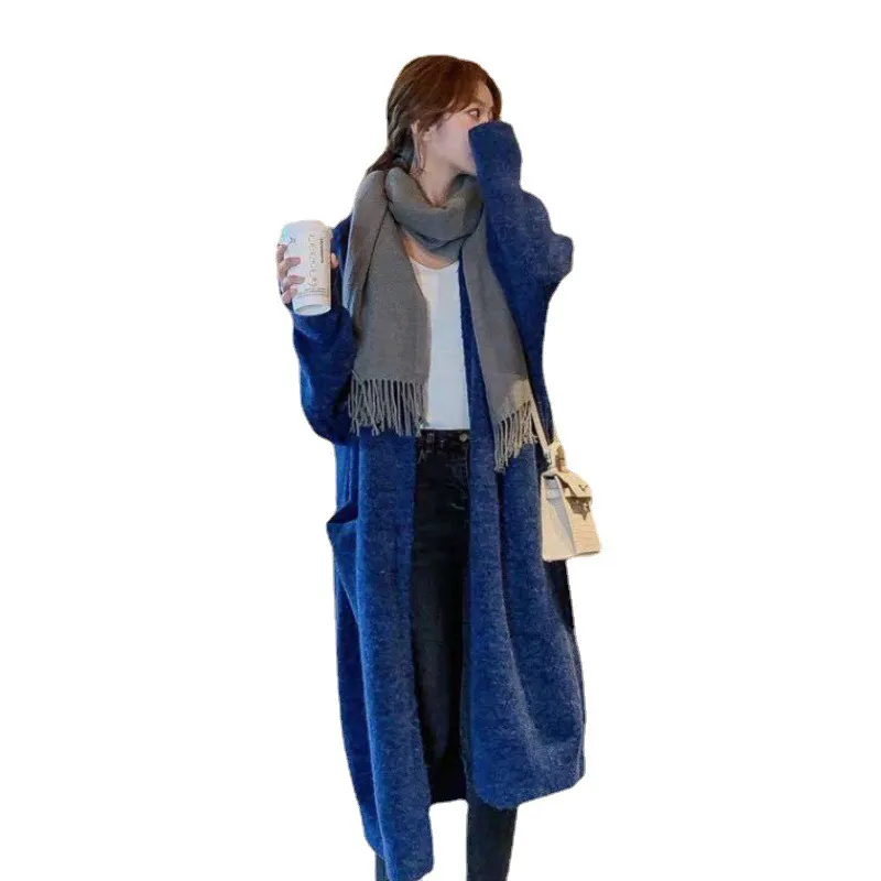 Churchf Churchf And Winter Long Loose Show Thin Long Coat Lazy Temperament Alpaca Velvet No Buckle Knee Knit Cardigan Female
