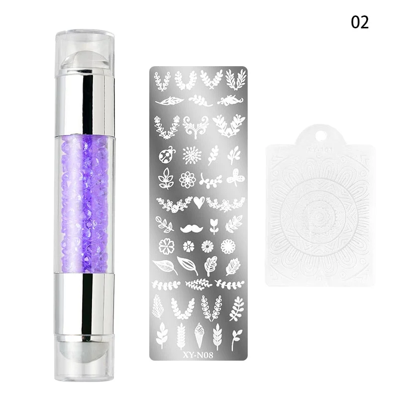Nail Printing Tools Double-headed Silicone Seal Acrylic Color Diamond Template Seal Set Conversion Pen Nail Print Template Set