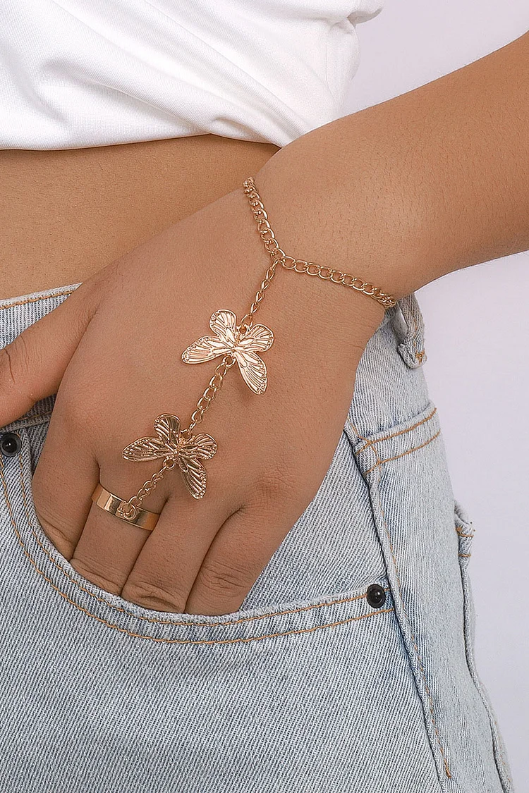 Alloy Gothic Butterfly Spider Animal Decor Ring Chain Bracelet